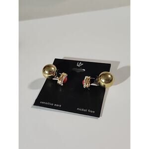 G by Gennaro Teardrop Earrings Gold Double Sided Ball Red Rhinestones